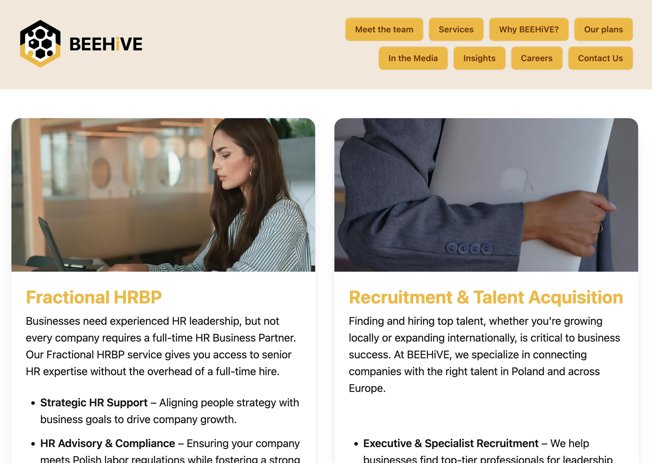 Beehive website screenshot